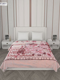 Monte Carlo Peach & White Floral Printed Heavy Winter 1000 GSM Double Bed Blankets