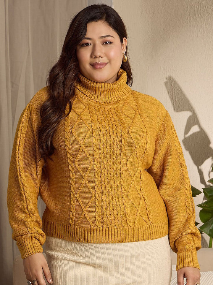 Berrylush Curve Women Plus Size Cable Knit Turtle Neck Pullover Sweater