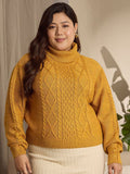 Berrylush Curve Women Plus Size Cable Knit Turtle Neck Pullover Sweater