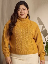Berrylush Curve Women Plus Size Cable Knit Turtle Neck Pullover Sweater