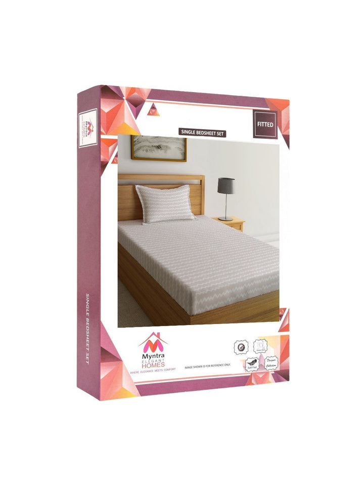 Myntra Elegant Homes Beige Chevron Polycotton Breathable 300 TC Dilengkapi Cadar Single Halus dengan Sarung Bantal-220 x 150 cm