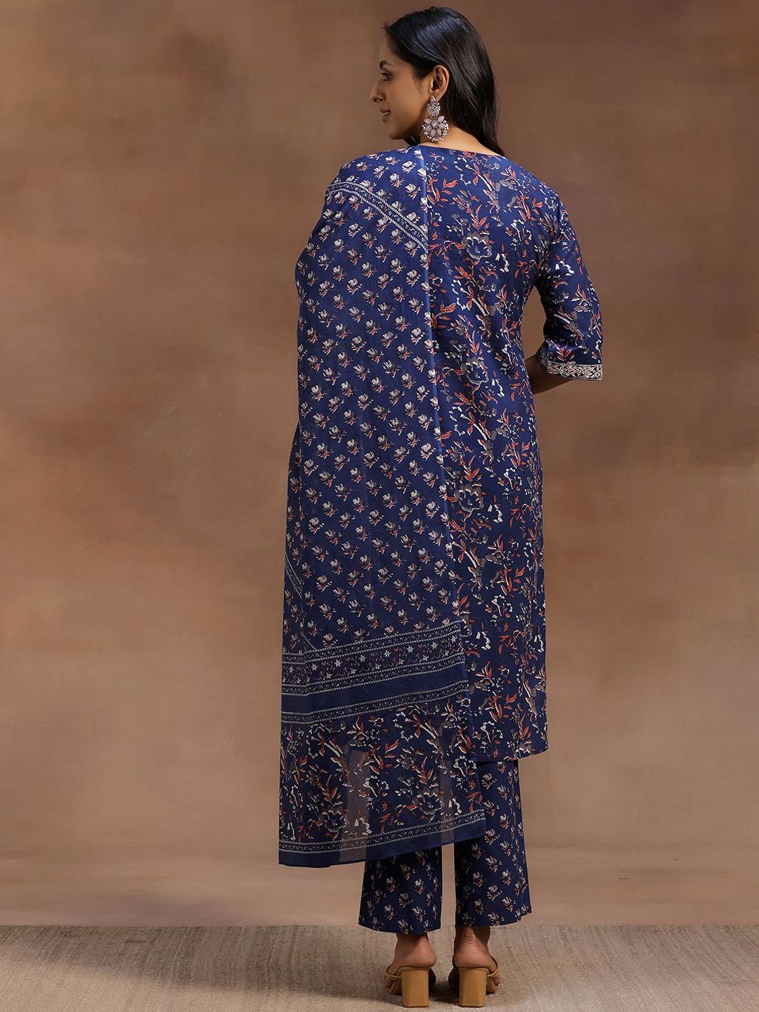 Libas Floral Printed Pure Cotton Straight Kurta With Trouser & Dupatta