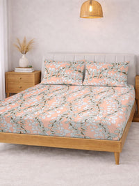 Myntra Elegant Homes Orange Floral 300 TC King Bedsheet with 2 Pillow Covers