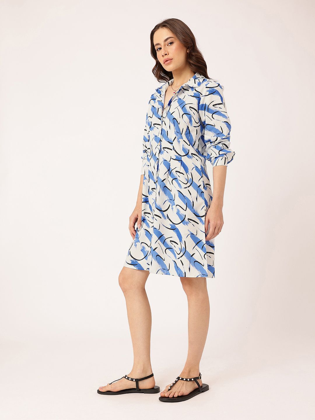 DressBerry Modern Minimalism Striped Swirls Shirt Dress