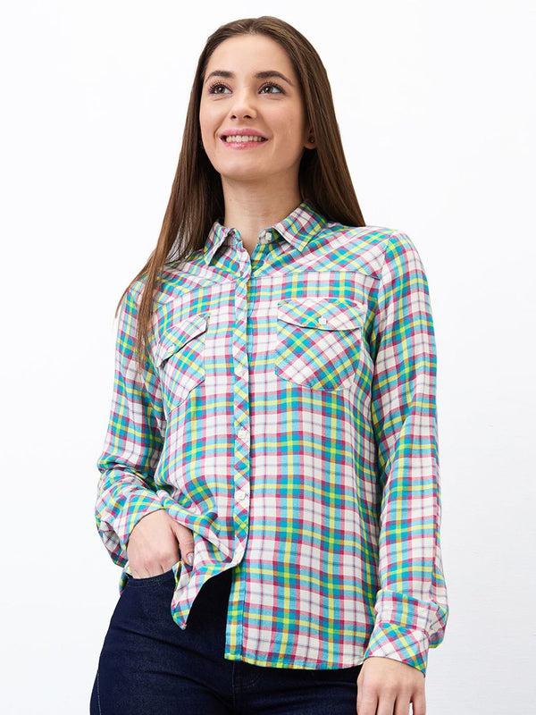 SPYKAR Women Regular Fit Spread Collar Checked Casual Shirt