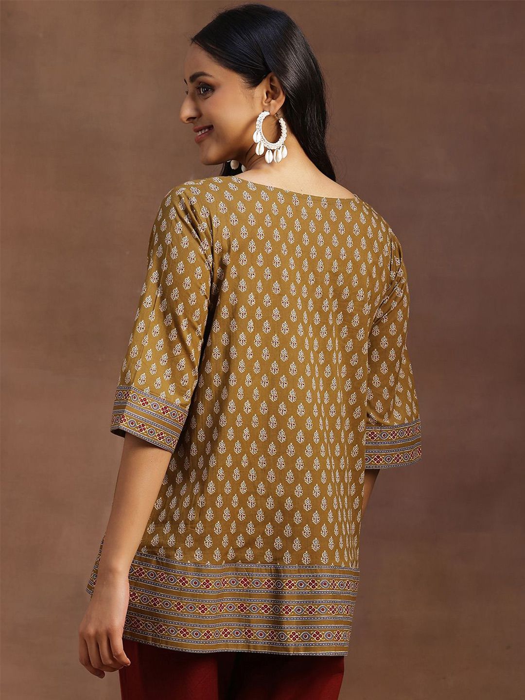 Libas Floral Printed V-Neck Pure Cotton Angrakha Kurti
