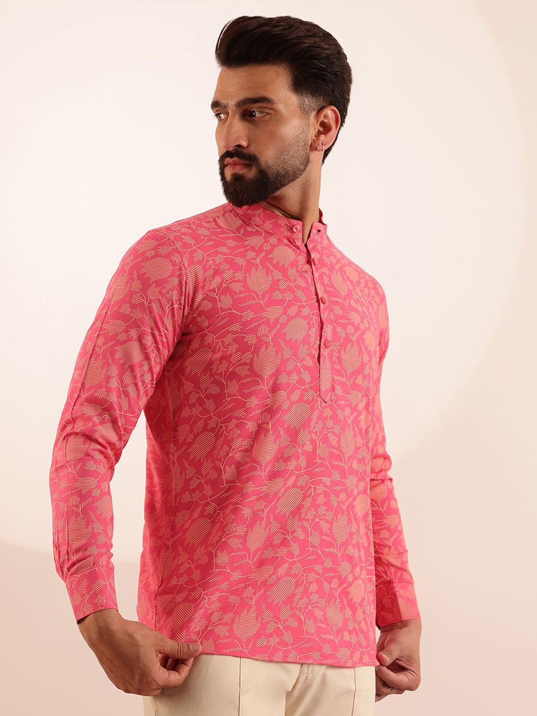 Anouk Men Floral Printed Mandarin Collar Kurta