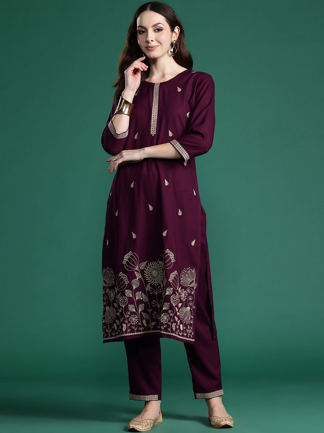 Indo Era Ethnic Motifs Embroidered Sequinned Kurta with Trousers