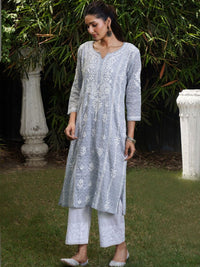 Rumah Wanita Chikankari Motif Etnik Bersulam Chikankari Cetakan Indie Kurta