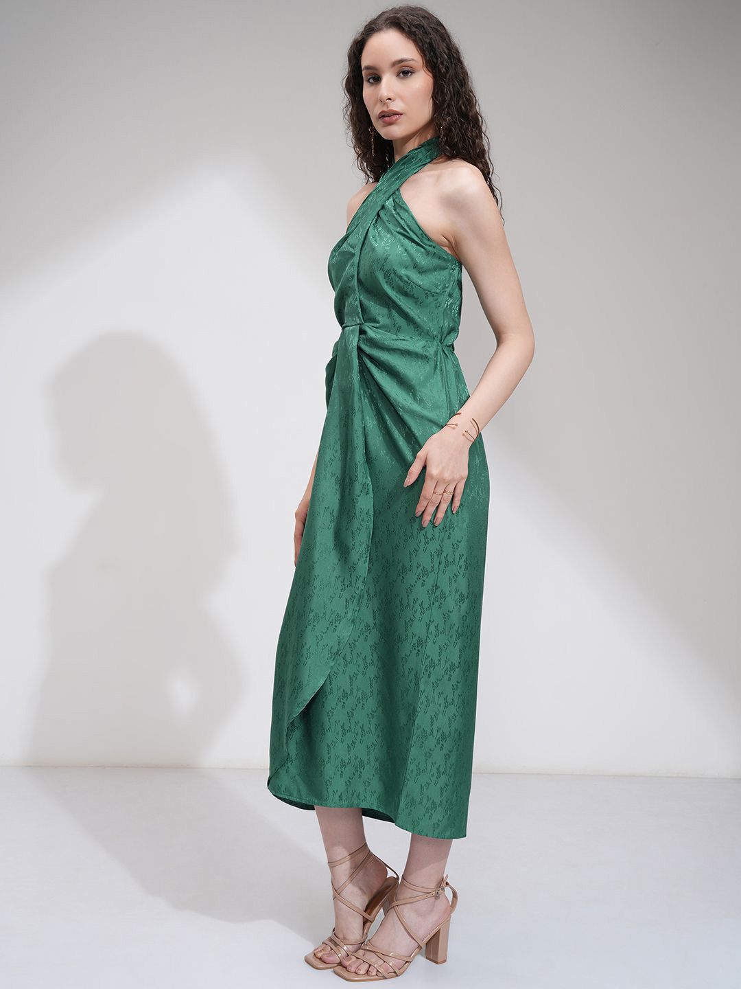 ESPYR By Tokyo Talkies Women Jacquard Halter Neck Wrap Dress