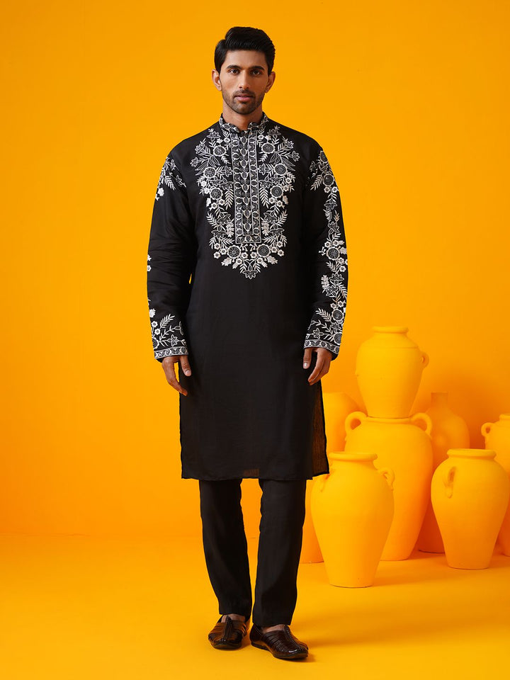 SOJANYA LUXE Kurta Lurus Kolar Mandarin Sulam Bunga Labuci