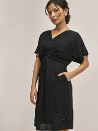 The Label Life Women Monochrome Polka Dot Gathered A-Line Dress
