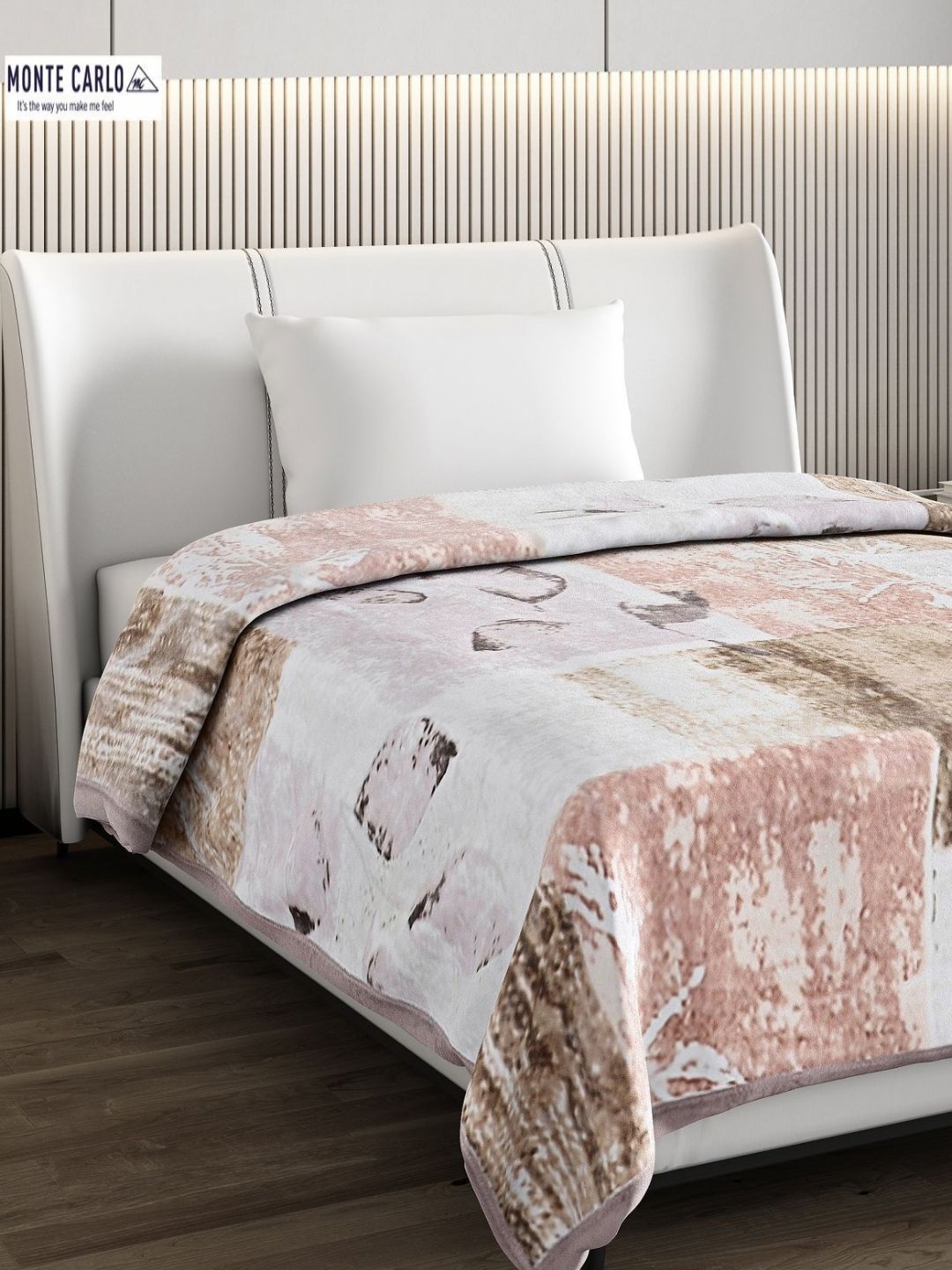 Monte Carlo Beige & White Abstract Printed 850 GSM Mild Winter Single Bed Blanket