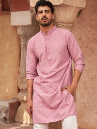 Jompers Geometric Embroidered Mandarin Collar Sequinned Straight Kurta