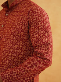 SOJANYA Motif Etnik Printed Mandarin Collar Cotton Linen Kurta Lurus Dengan Churidar