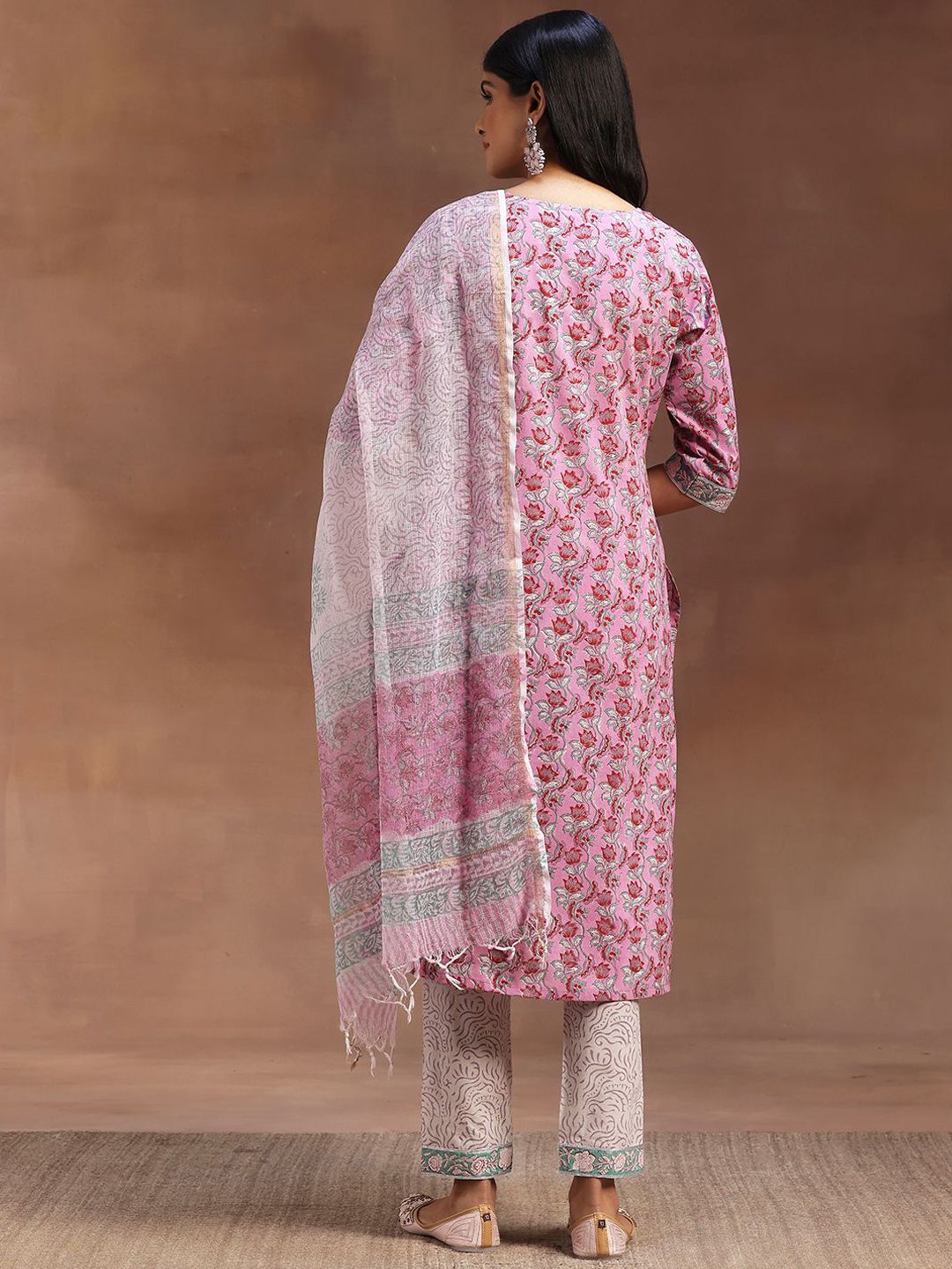 Libas Printed Regular Gotta Patti Pure Cotton Straight Kurta with Trousers & Dupatta