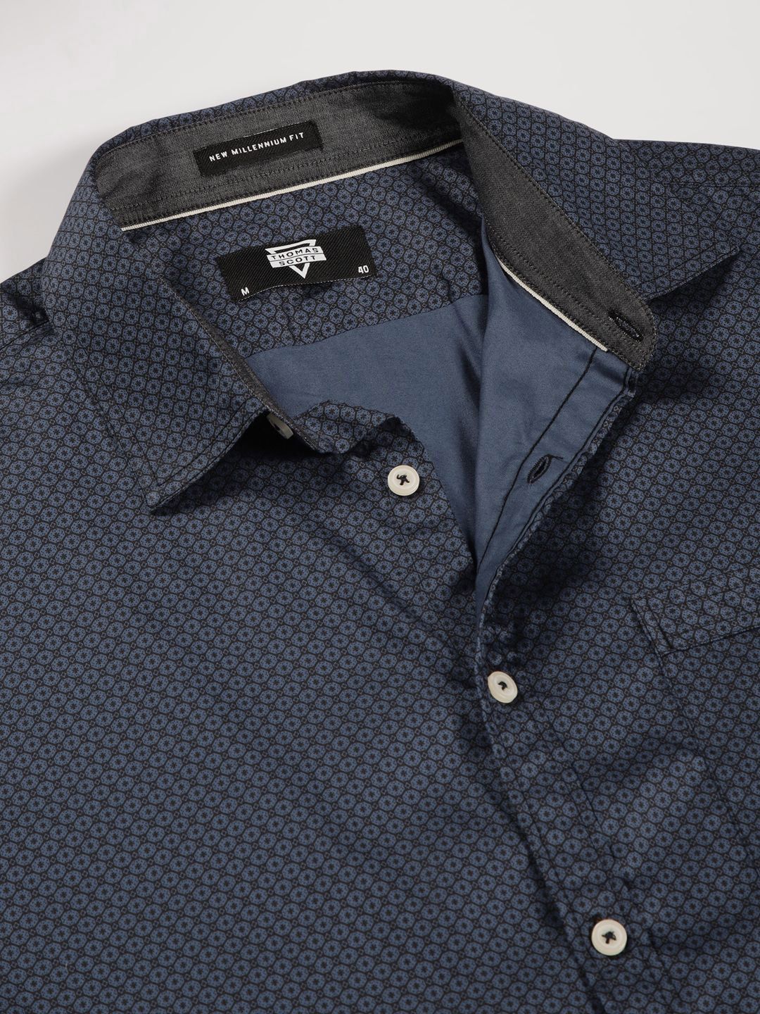 Thomas Scott Men Premium Spread Collar Micro Ditsy Printed Cotton Casual Shirt