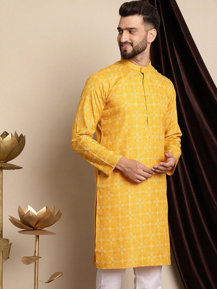 Kurta Linen Kapas Kolar Mandarin Bercetak Motif Etnik Anouk