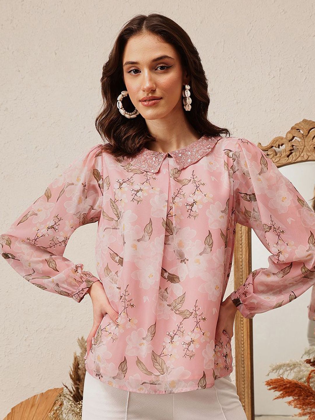 Quiero Women Floral Dicetak Peter Pan Collar atas
