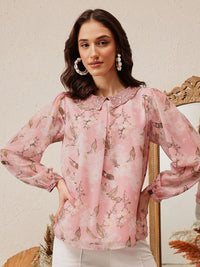Quiero Women Floral Dicetak Peter Pan Collar atas