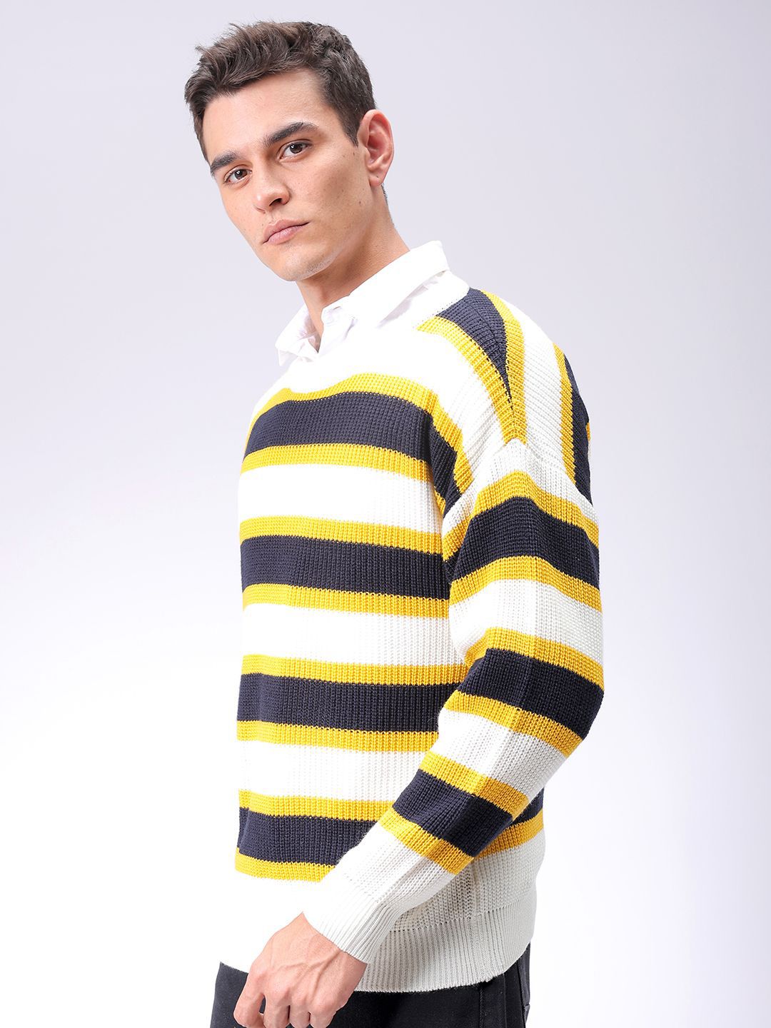 The Indian Garage Co Men Striped Round Neck Long Sleeves Pullover
