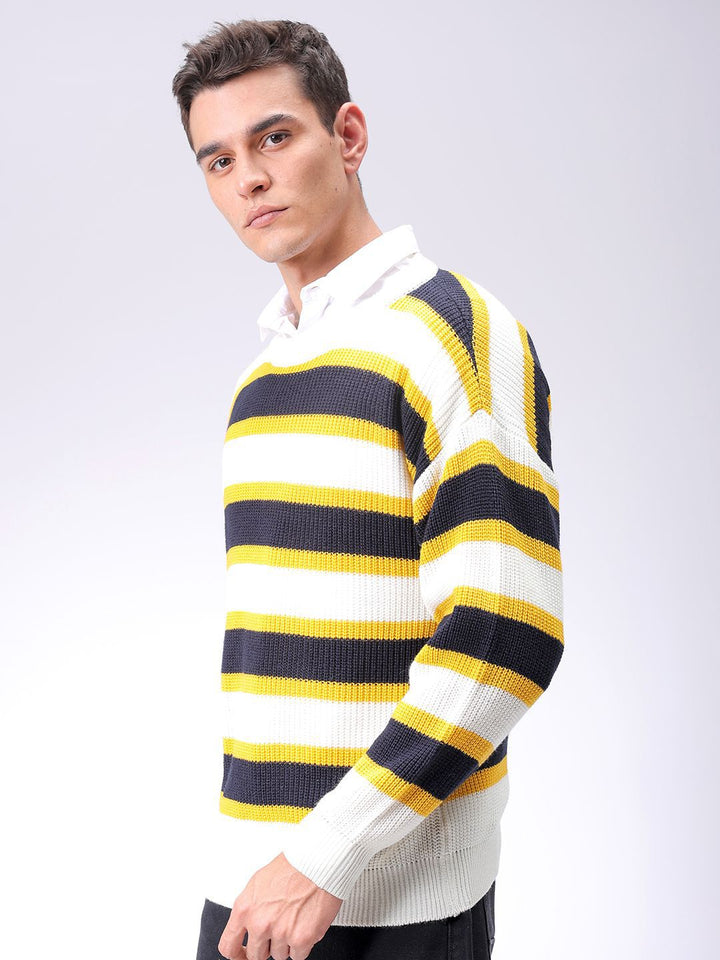 The Indian Garage Co Men Striped Round Neck Long Sleeves Pullover