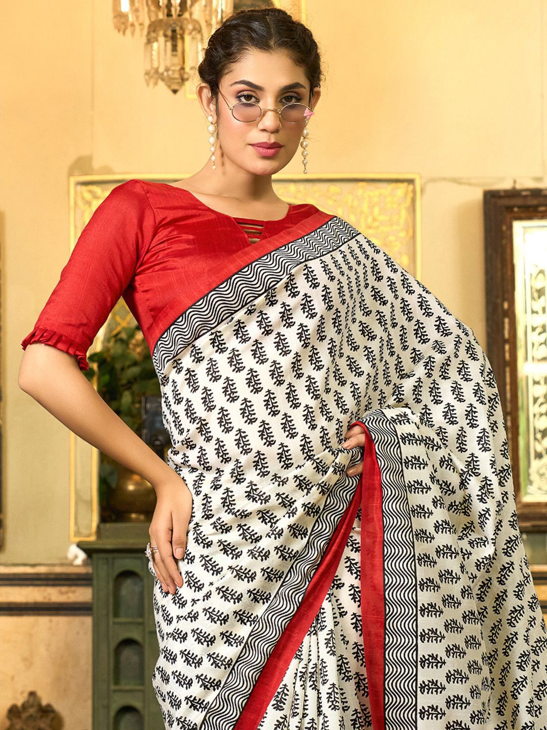 Saree mall Bagh Art Silk Block Print Sarees