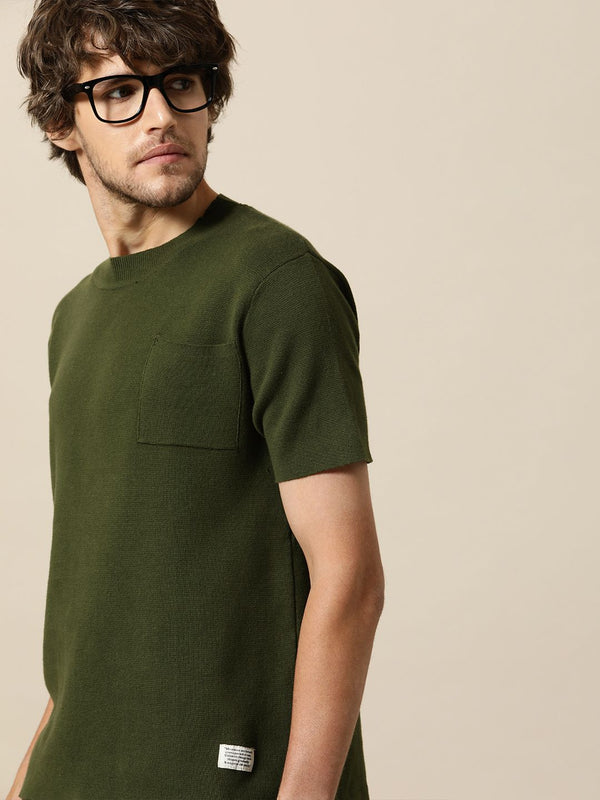 Mr Bowerbird Men Olive Green Solid T-shirt