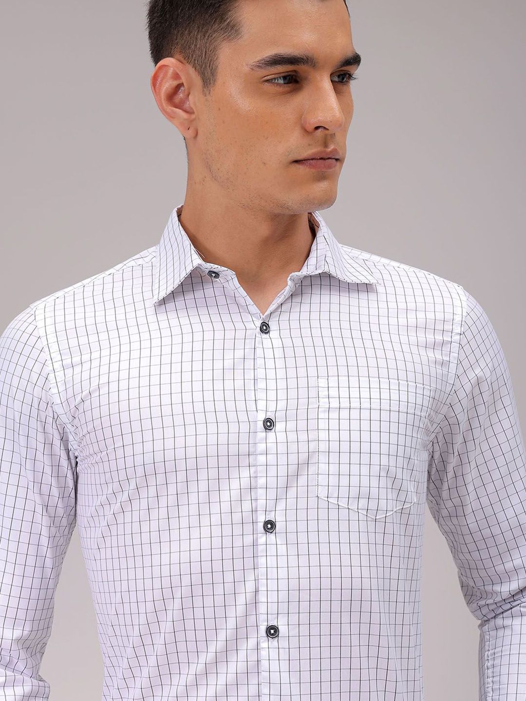 The Indian Garage Co. X Luxe Men Cutaway Collar Checked Slim Fit Formal Shirt