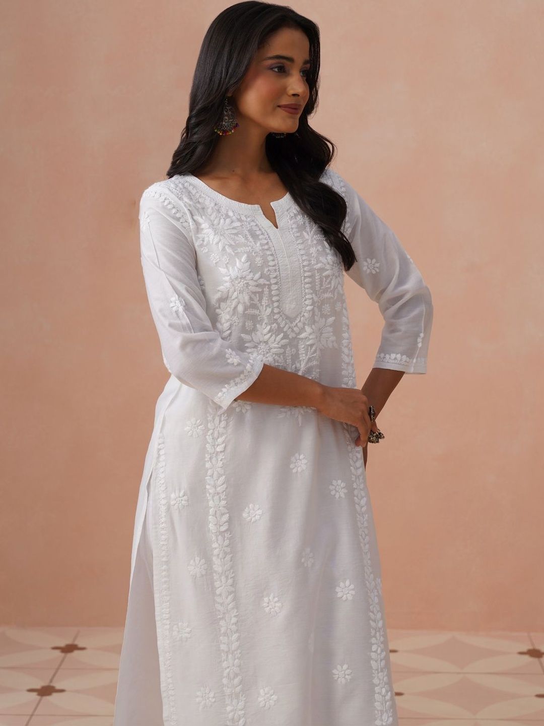 House of Chikankari Women Ethnic Motifs Embroidered Chikankari White Romance Kurta