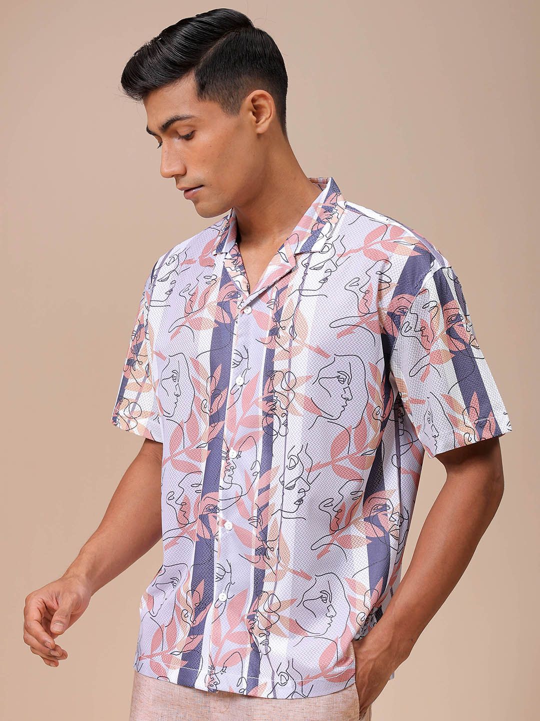 The Indian Garage Co Men Relaxed Fit Sketch Art  Printed Textured Resortwear Shirt