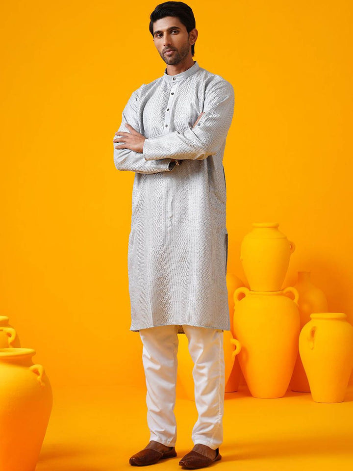 SOJANYA Geometric Thread Work Band Collar Straight Kurta