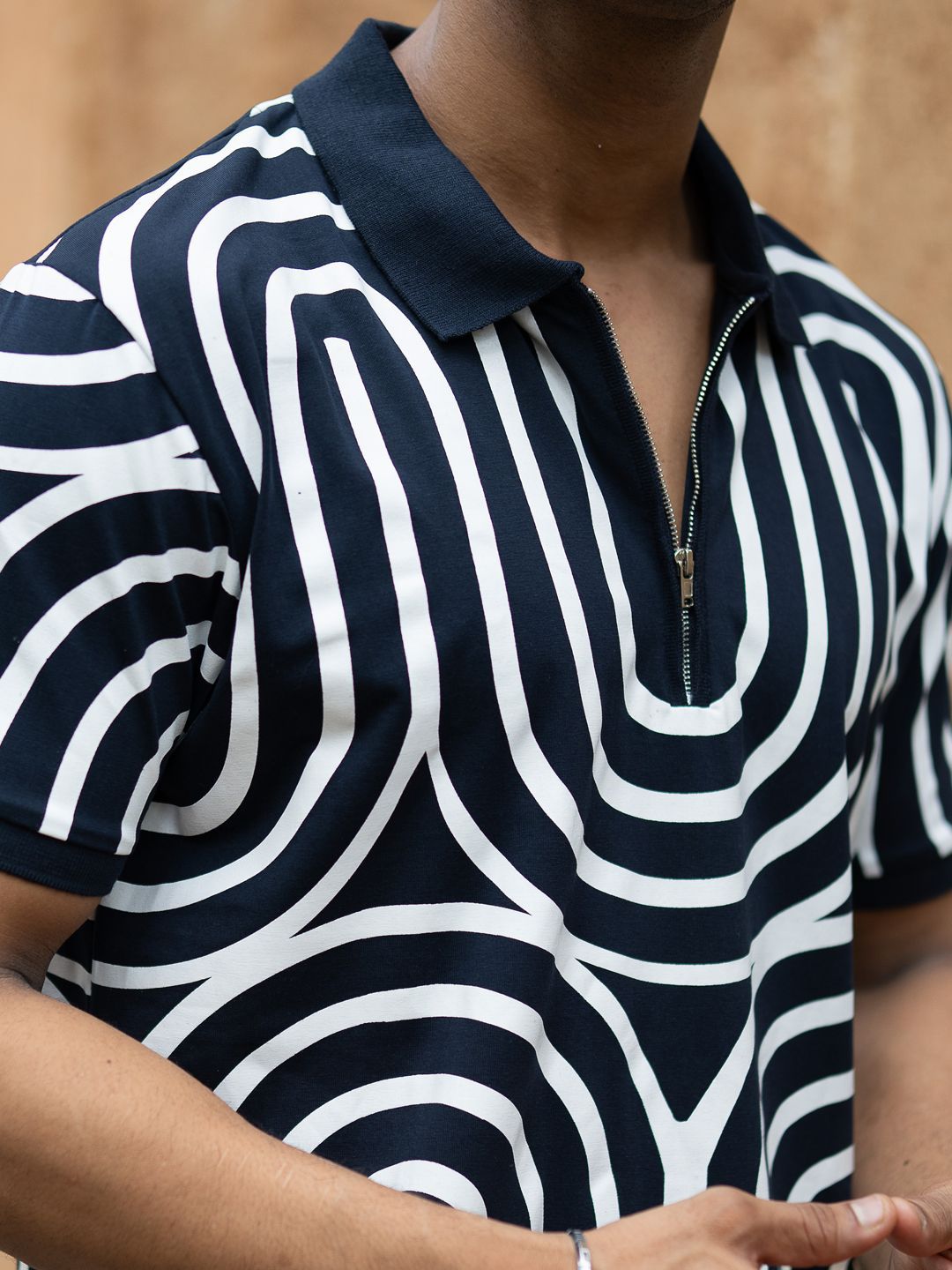 Powerlook Men Striped Polo Collar Pure Cotton T-shirt