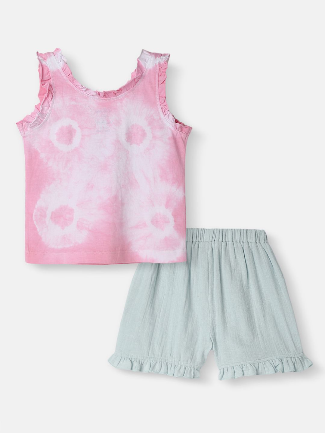 Nauti Nati Girls Dyed Round Neck Pure Cotton Top With Shorts