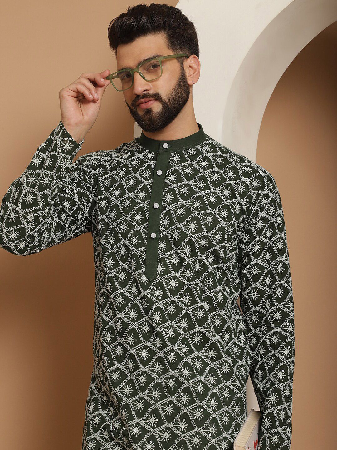 Anouk Green Ethnic Motifs Embroidered Regular Pure Cotton Kurta with Churidar