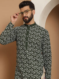 Anouk Green Ethnic Motifs Embroidered Regular Pure Cotton Kurta with Churidar