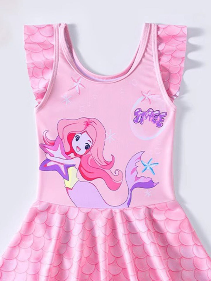 YK Girls Printed Round Neck Swim Dress