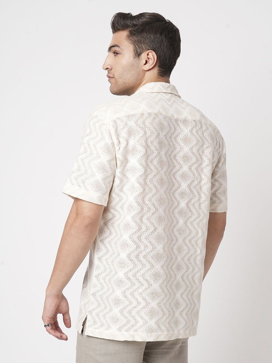 VASTRADO Pure Cotton Crochet Notch Collar Oversized Shirt