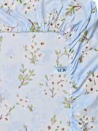 Aura Blue & Green Floral Printed 300 TC Fitted Double King Bedsheet Set-2.5 m X 2.25 m