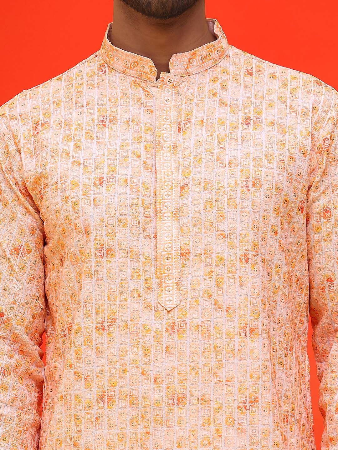 Jompers Men Embroidered Regular Sequinned Kurta with Pyjamas