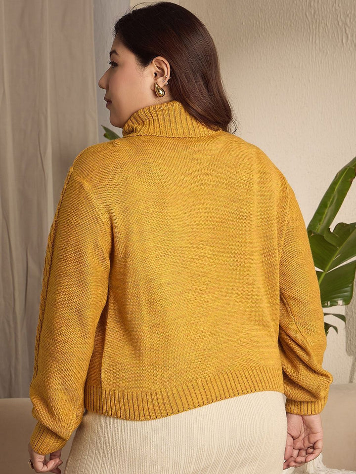 Berrylush Curve Women Plus Size Cable Knit Turtle Neck Pullover Sweater