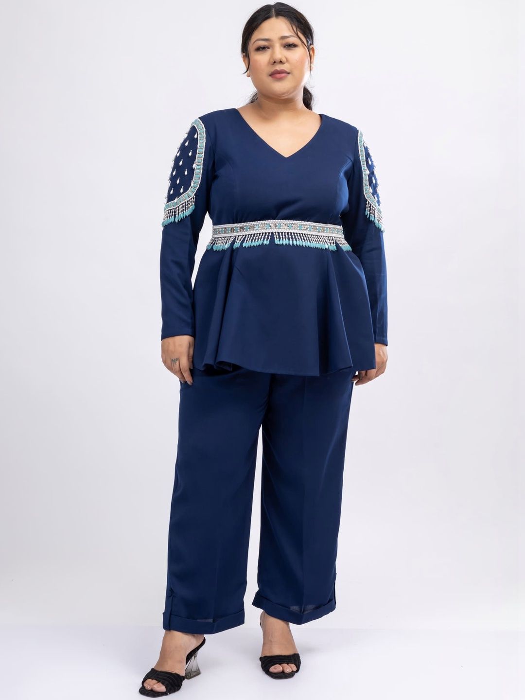 Mamicha Embellished V-Neck Tunic & Trousers Co-Ords