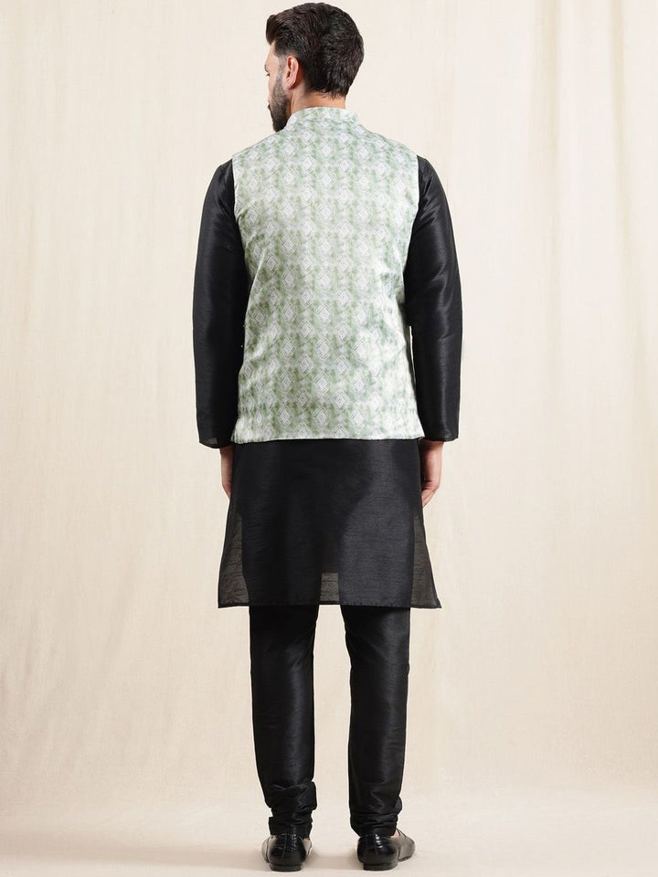 Anouk Mandarin Collar Straight Kurta With Pyjamas & Nehru Jacket