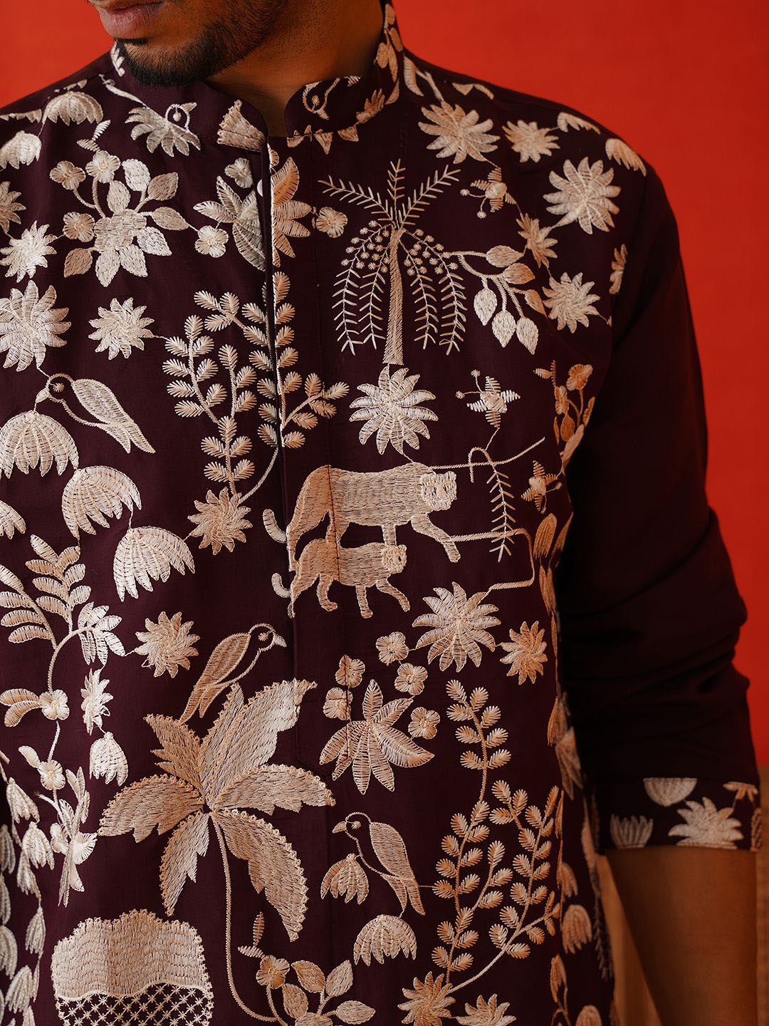 Jompers Men Floral Embroidered Regular Chikankari Kurta with Pyjamas