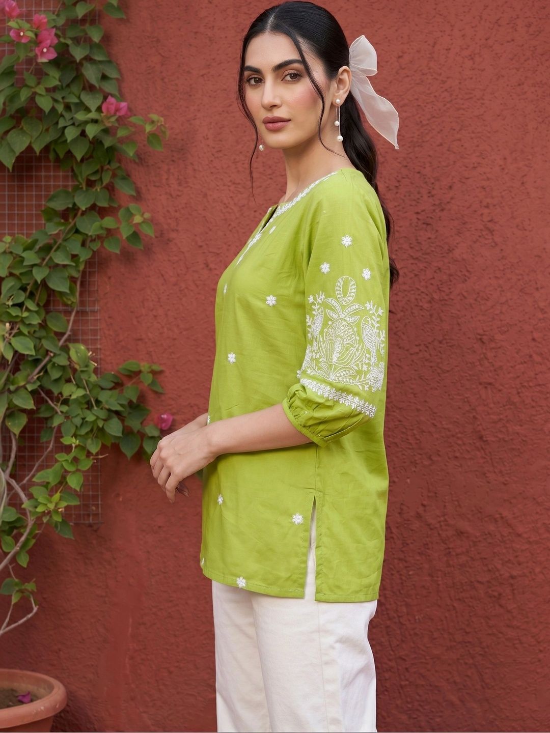 Mamicha Floral Print Puff Lengan Cotton Top