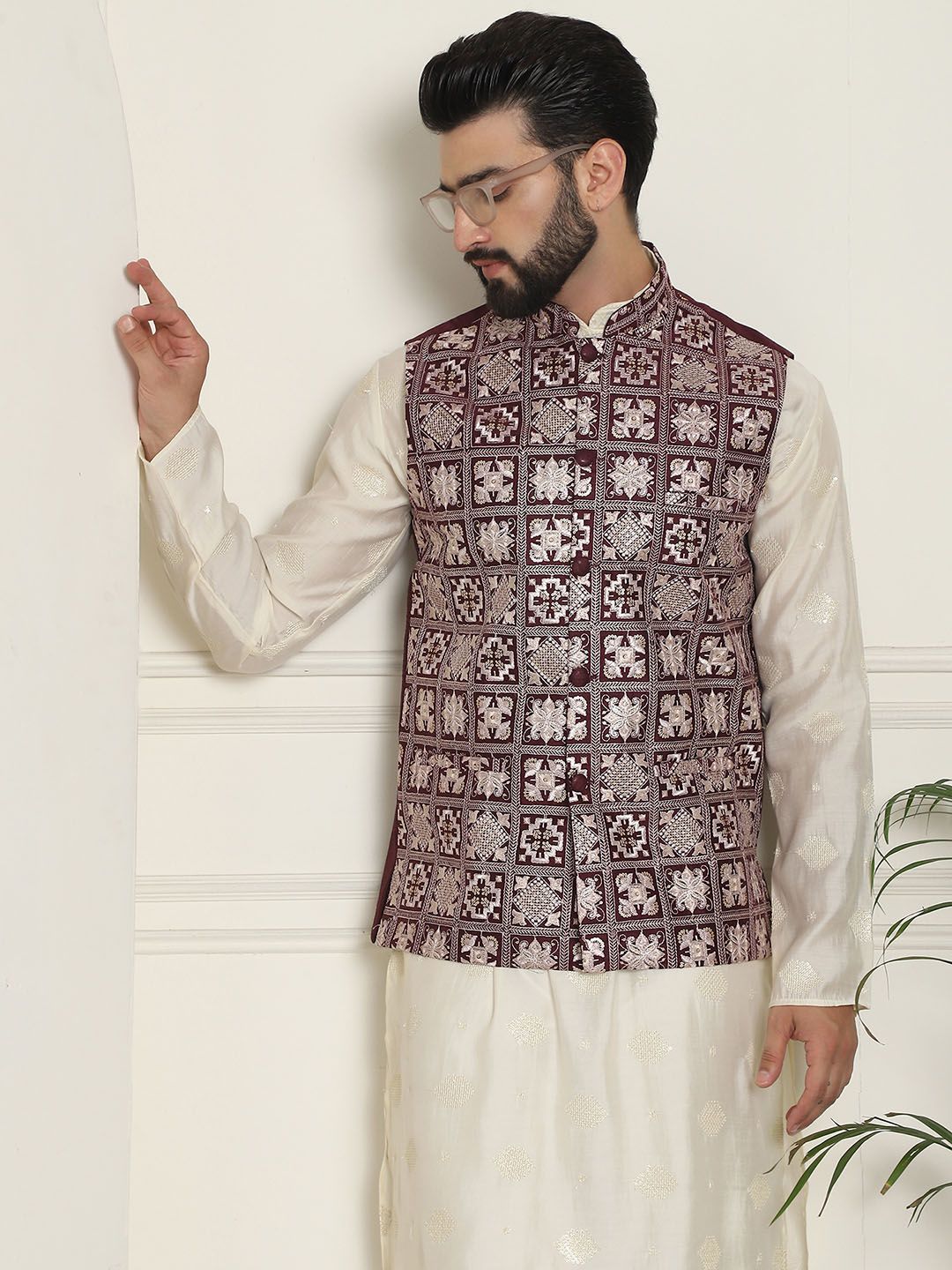 SOJANYA LUXE Jaket Nehru Kolar Mandarin Sulam Lelaki