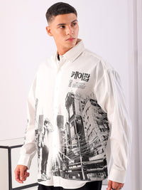 The Indian Garage Co Men Spread Collar Graphic Printed Cotton Oversized Casual Shirt