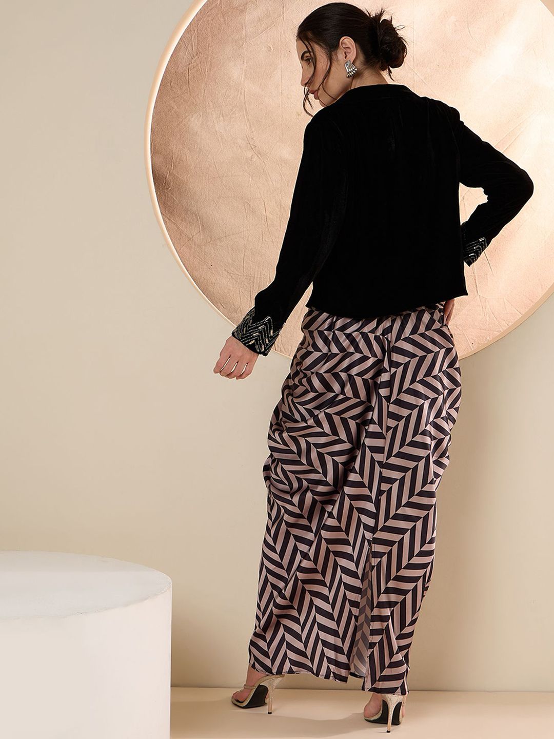 Antheaa Embellished Shawl Neck Jacket With Skirt