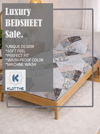 KLOTTHE Bercetak Kelabu & Putih Cadar Single 300 TC Dengan Sarung Bantal- 2.25 m x 1.5 m