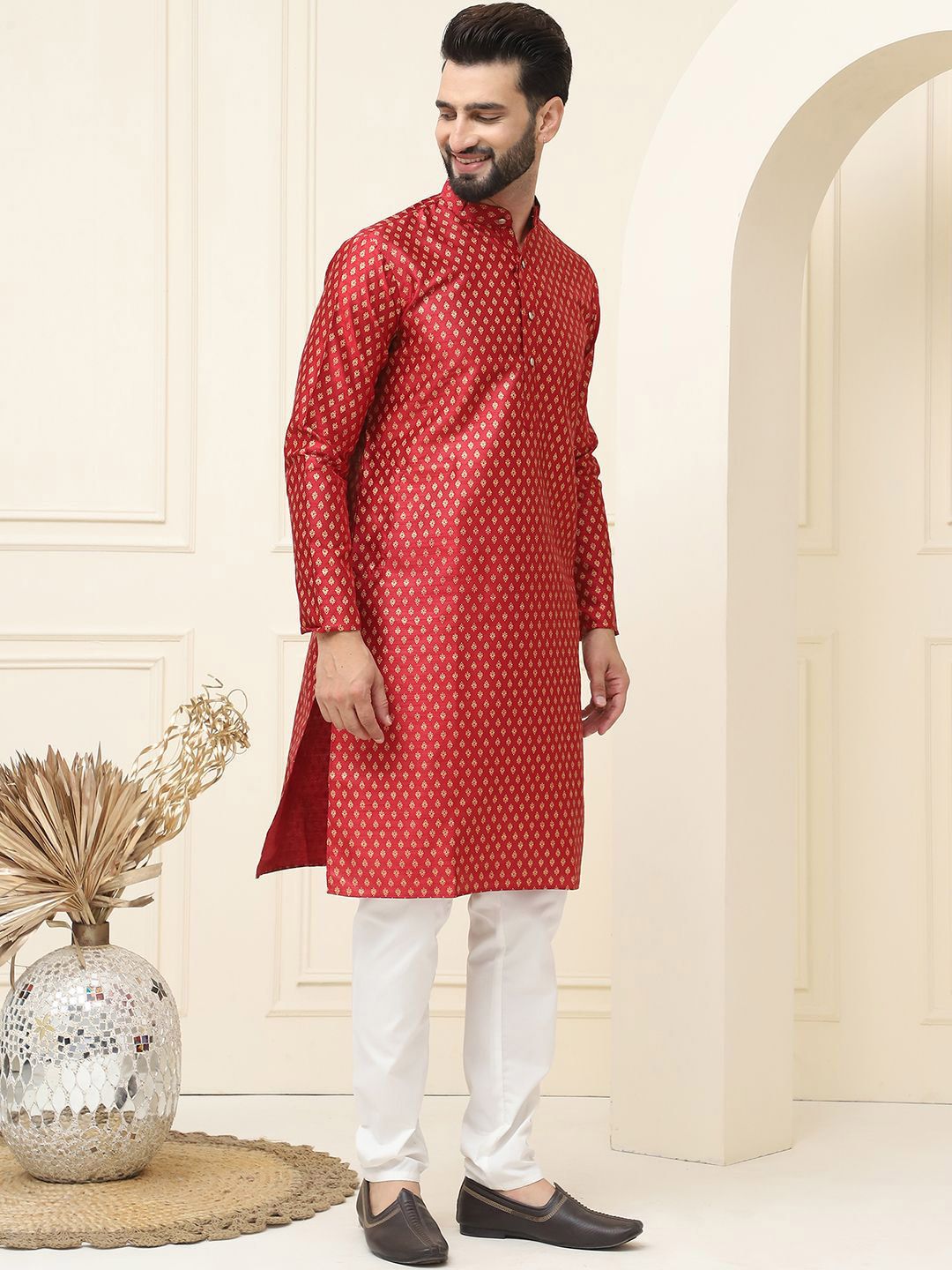 SOJANYA Ethnic Motifs Printed Cotton Silk Regular Kurta With Pyjama